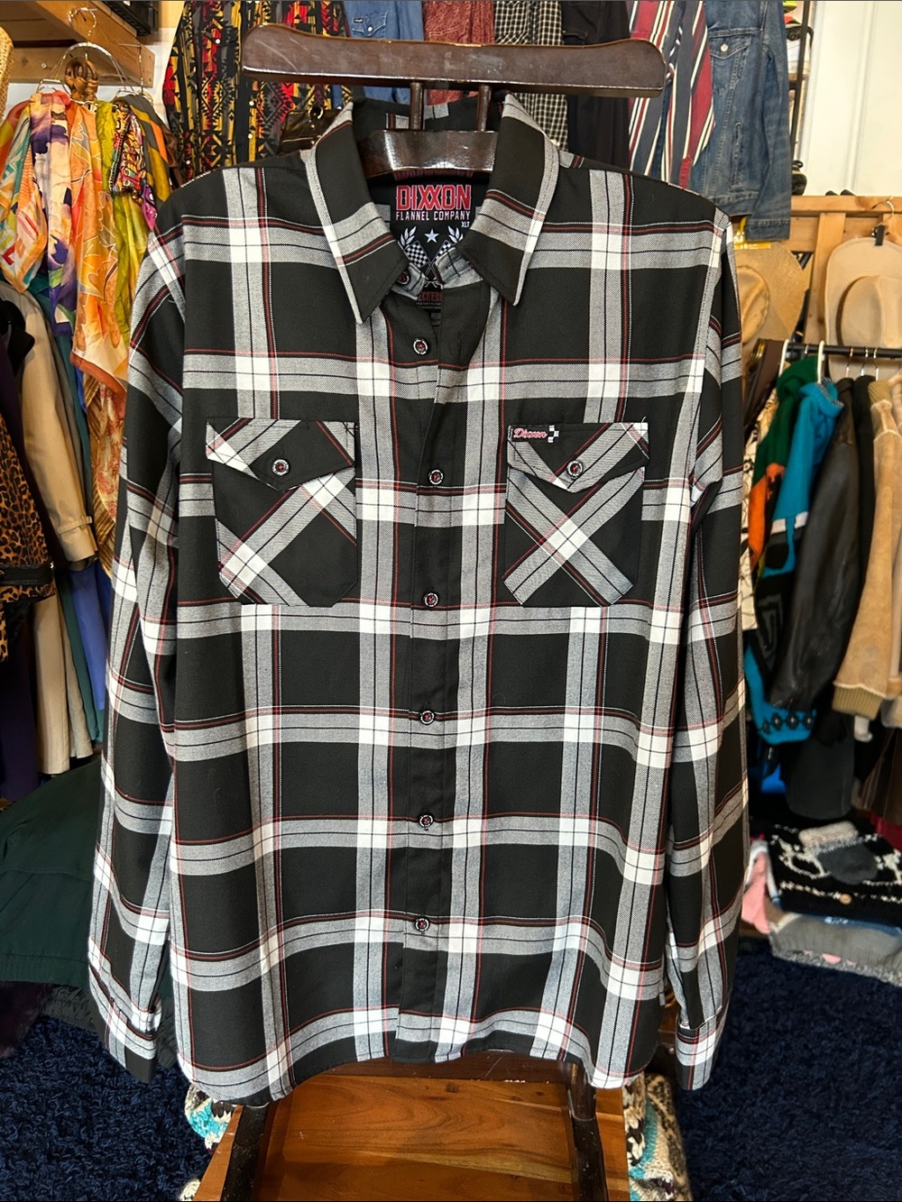 DIXXON Men’s Black & White Plaid Button-Up Shirt- checkered flag